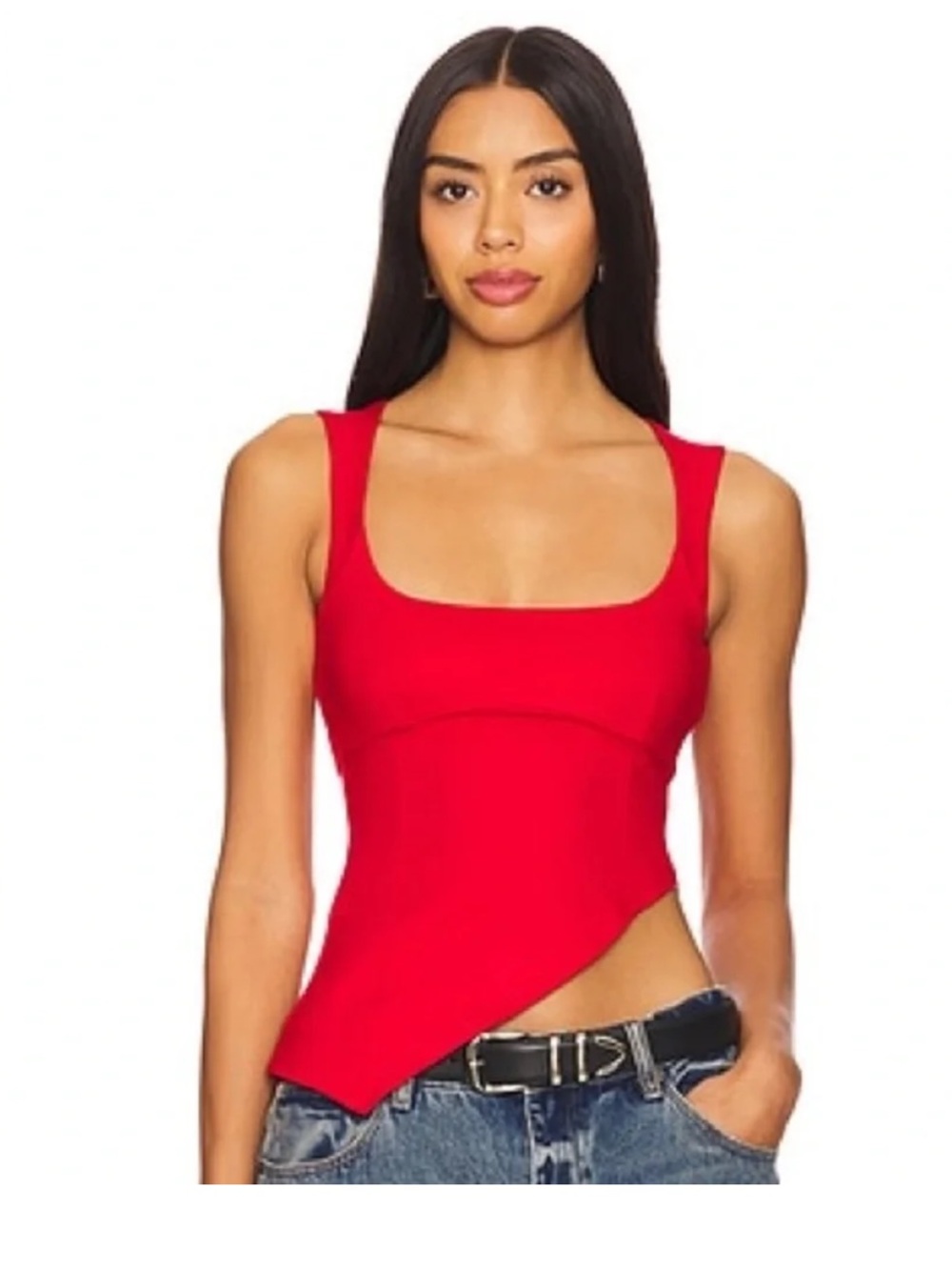 Lovers + Friends Red Asymmetric Side Zip Top